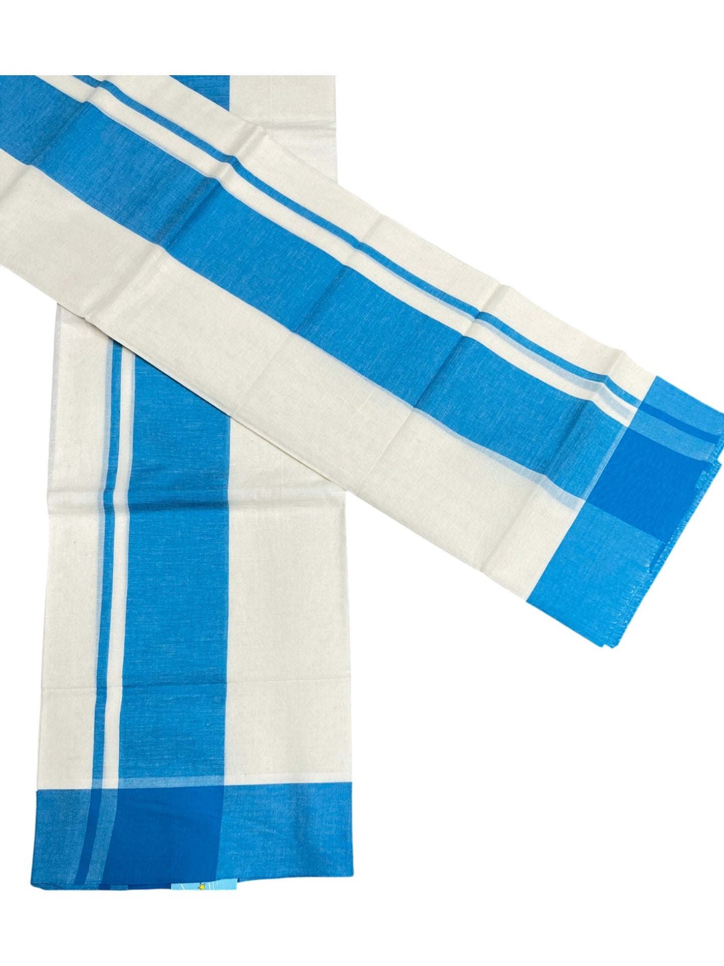 Southloom Pure Cotton Kerala Single Mulloth Set Mundu (Mundum Neriyathum) Blue Border in 2.80 mtrs SL243