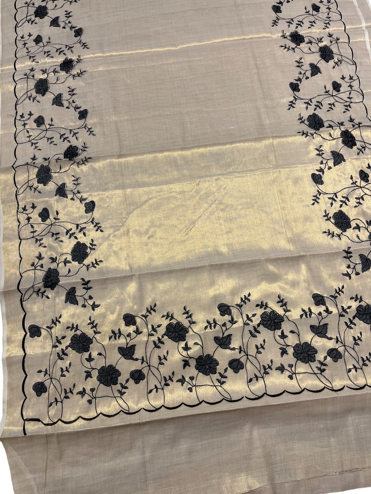 Southloom Cotton Kerala Saree with Floral Embroidery Design on Border