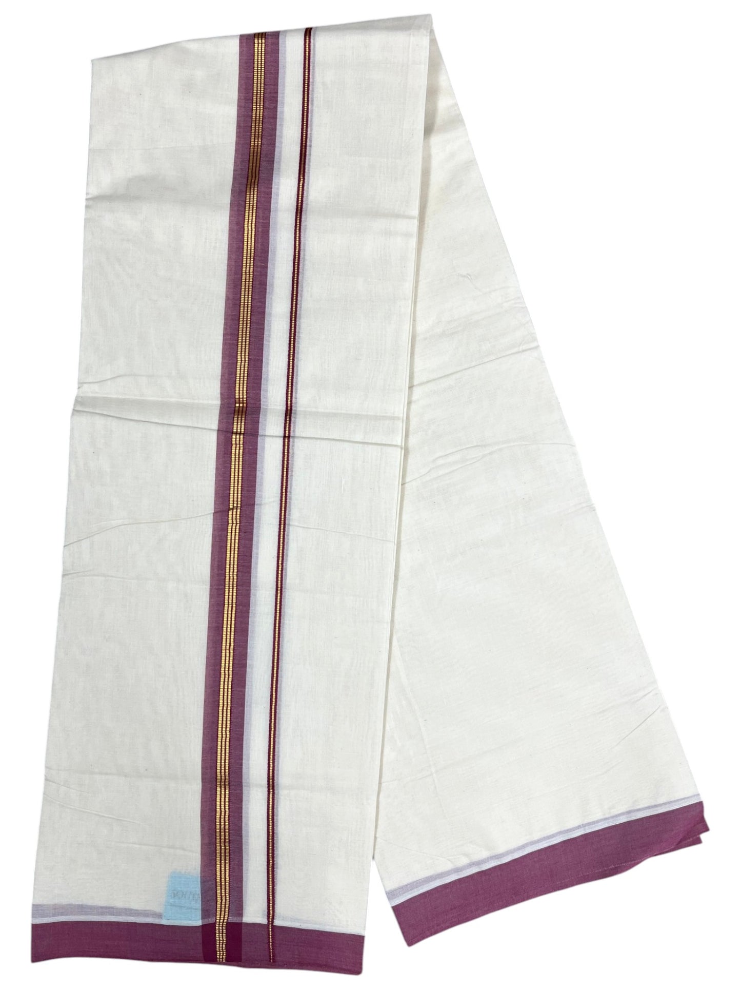 Southloom Pure Cotton Mundu with Gold Lines and Maroon Border (South Indian Kerala Dhoti)