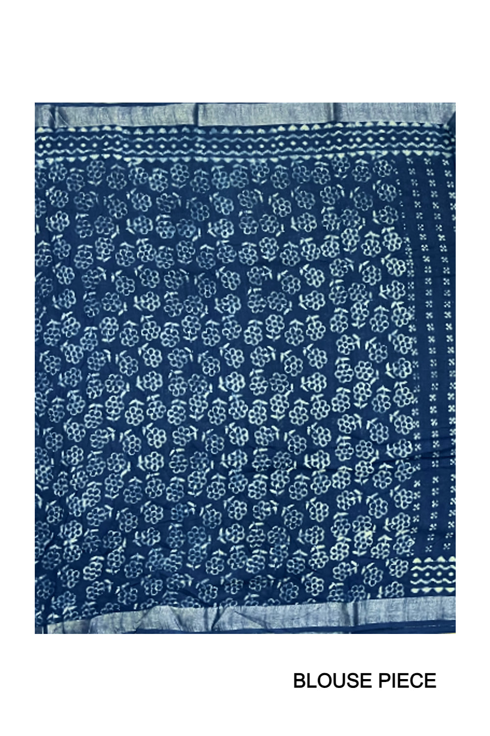 Southloom Linen Dark Blue Saree with Designer Prints on Body