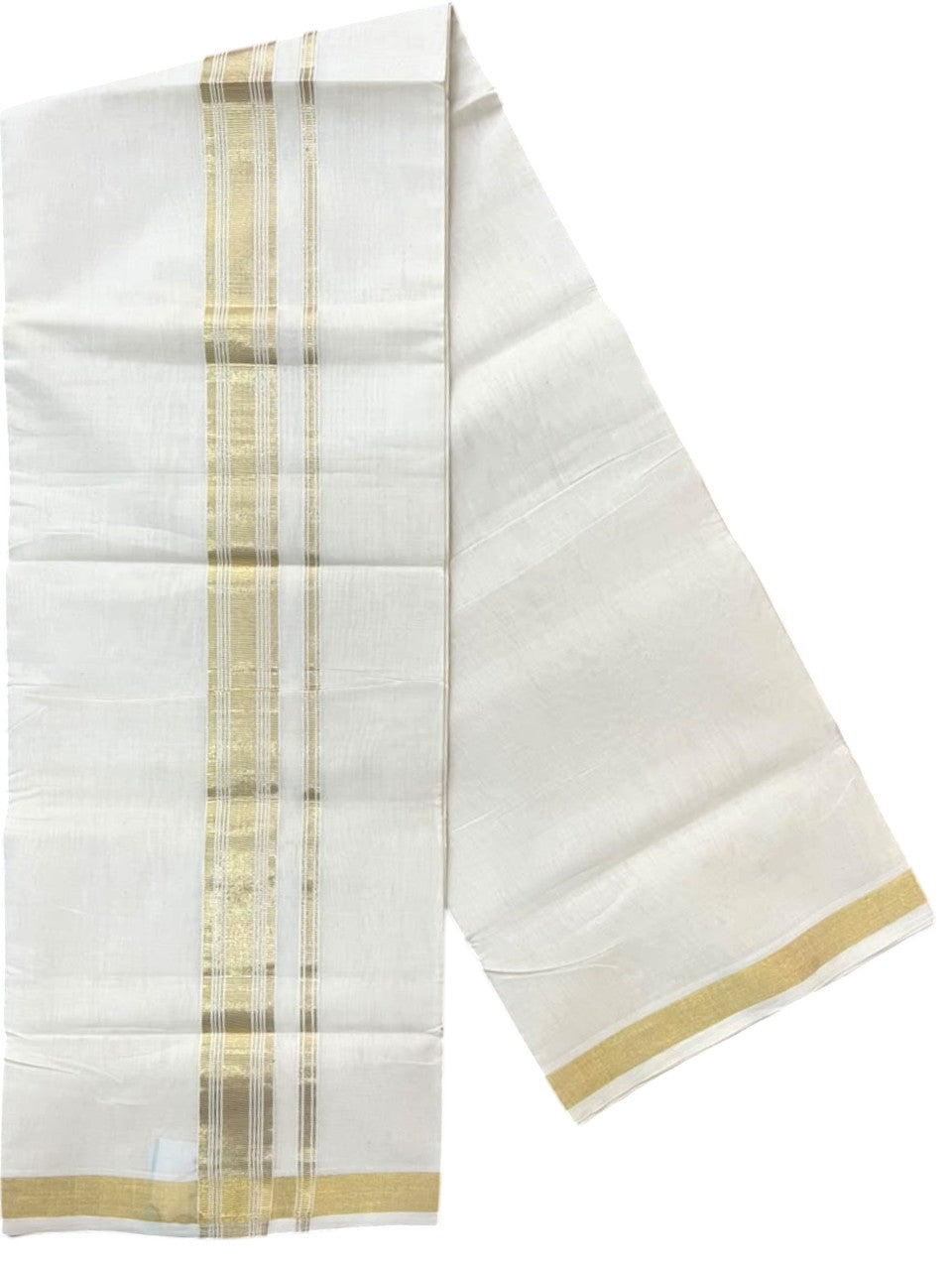 Southloom Balaramapuram Unakkupaavu Premium Handloom Cotton Double Mundu with Gold Kasavu Border