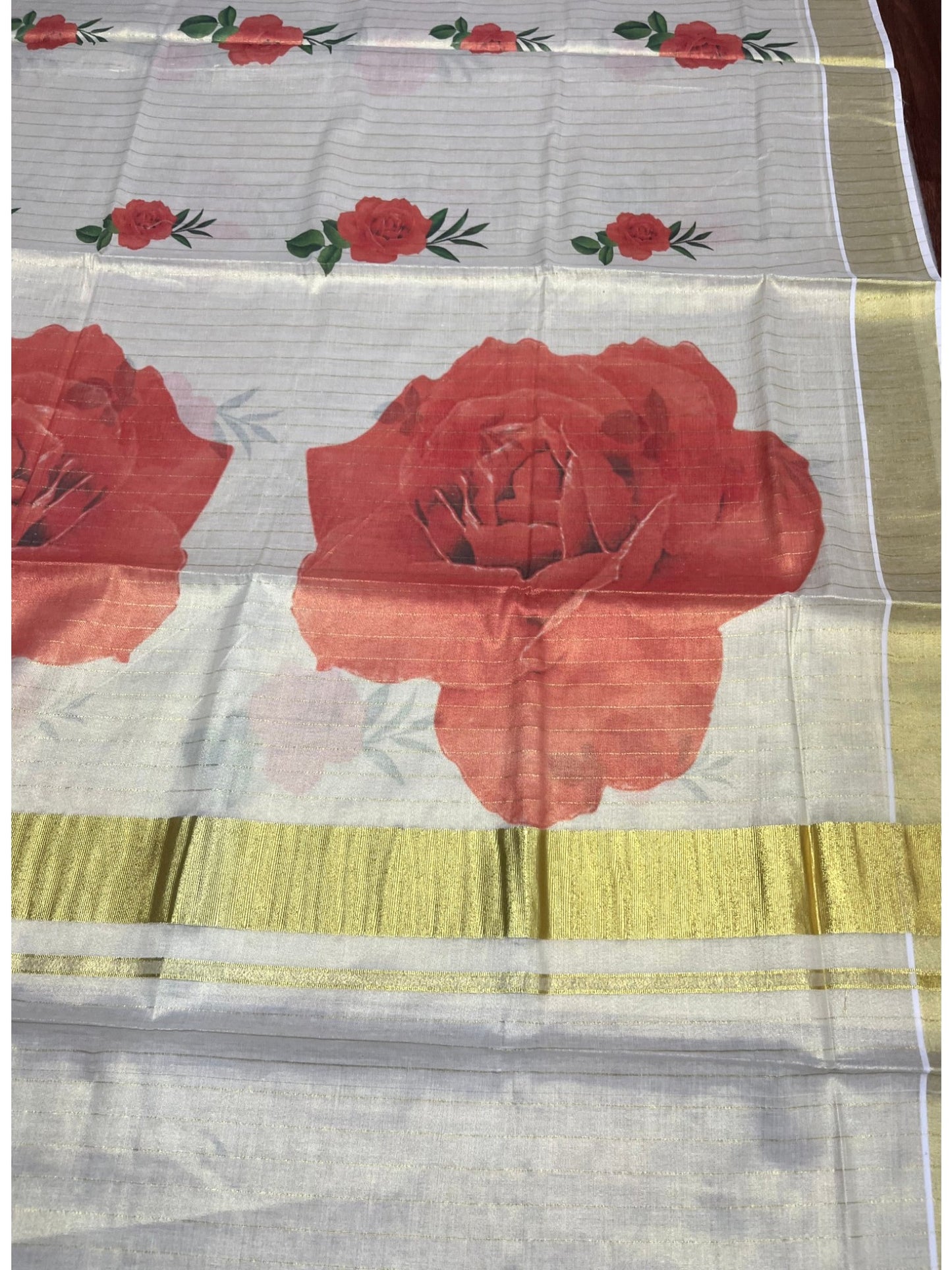 Southloom Tissue  Kerala Kasavu Saree with Floral Digital Printed