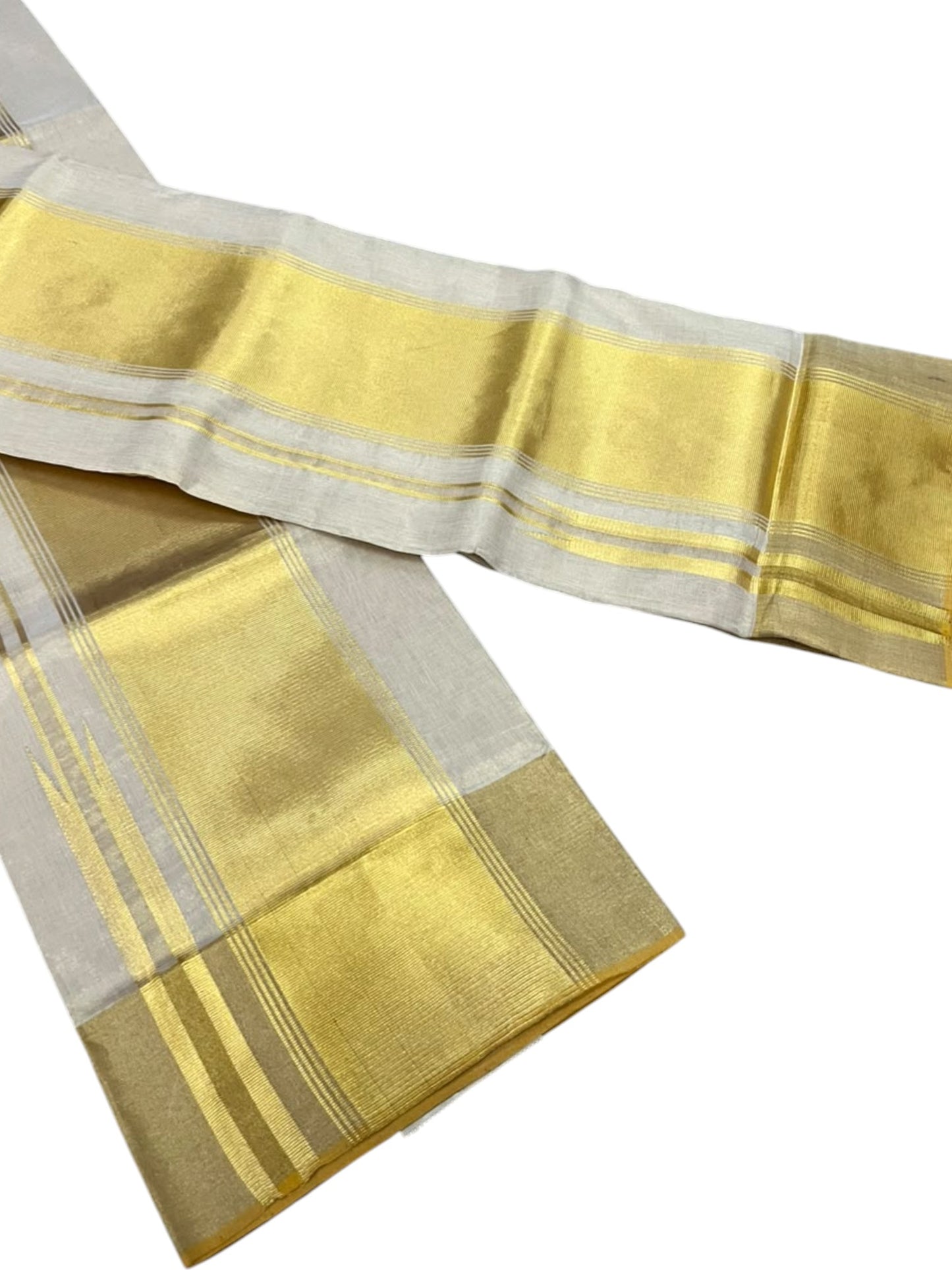 Southloom Premium Tissue  Handloom Set Mundu with Chuttikara Kasavu And 4 Inch Golden Border (2.80 Mtr)