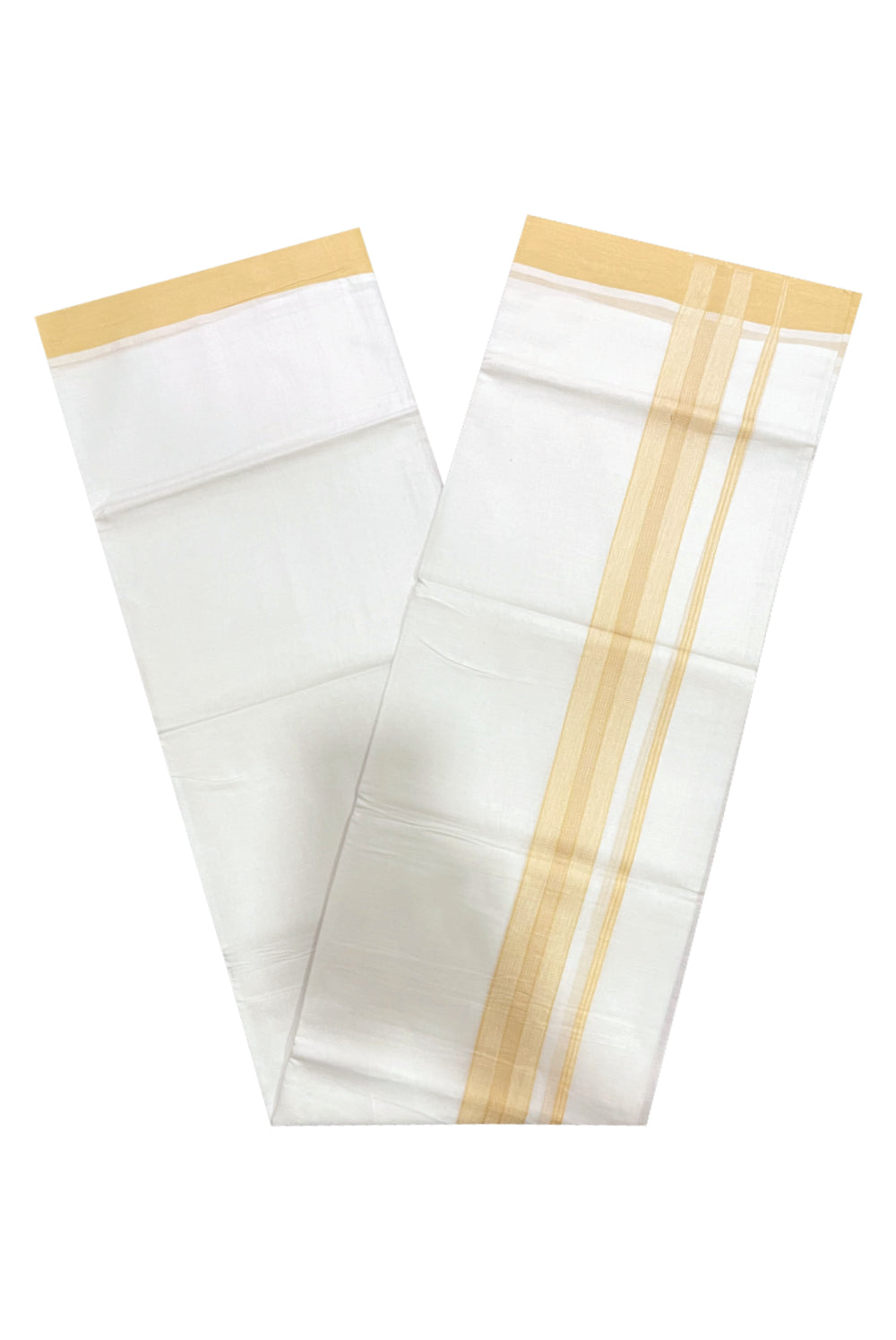 Pure White Cotton Double Mundu with Yellow Border (South Indian Kerala Dhoti)