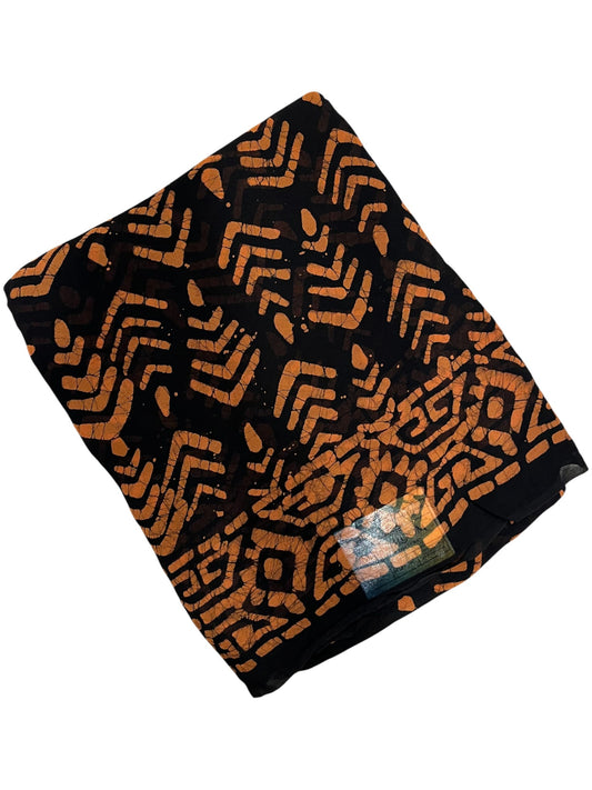 Southloom Georgette Saree with Floral Works Across Body in Black and Orange