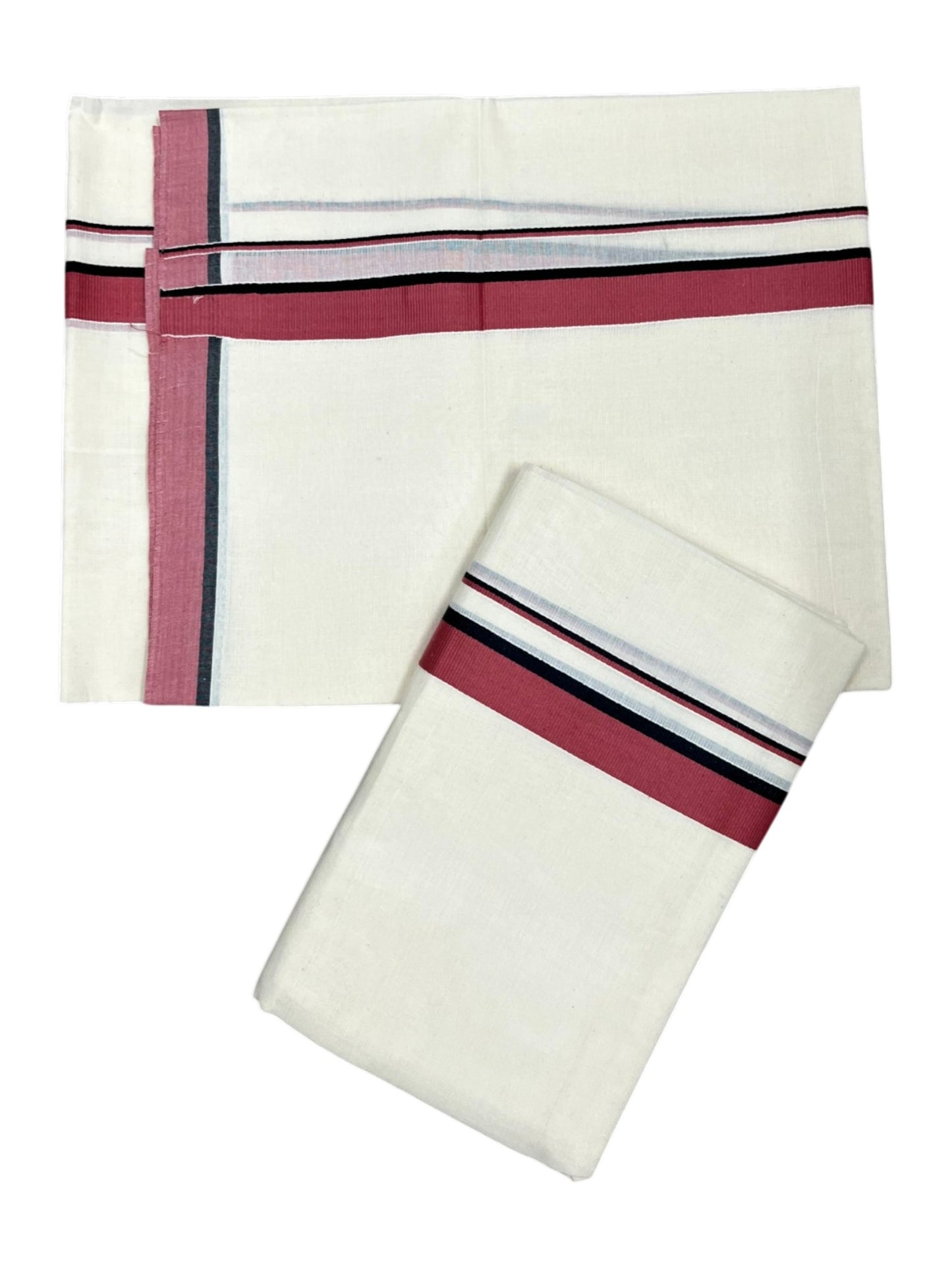 Southloom Pure Cotton Kerala Single Set Mundu (Mundum Neriyathum) Dark Peach & Black Border in 2.80 Mtrs SL345