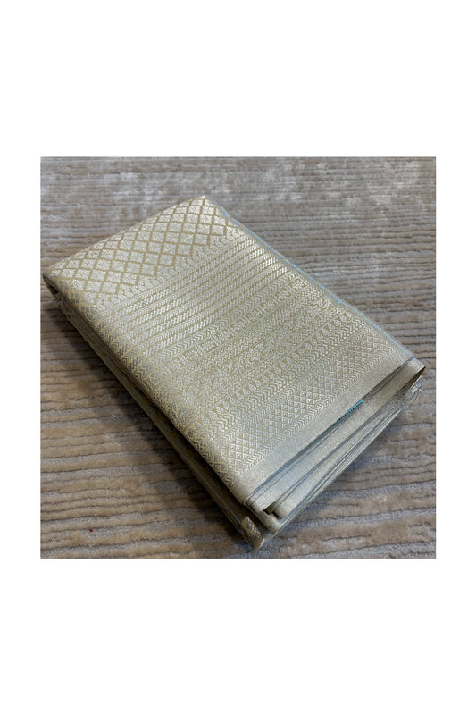 Southloom Banarasi Silver Zari Brocade Work Silk Saree in Beige Pastel Shade