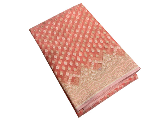 Southloom Cotton Banarasi Silk Saree with Woven Work on Body and Borders (Peach)
