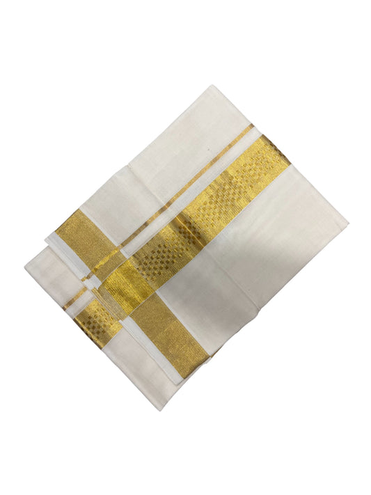 Southloom Premium Handloom Cotton Double Mundu with Gold Paaya Neythu Kasavu Border