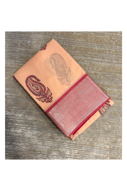 Southloom Cotton Kerala Kasavu Saree with Butta Works Across Body