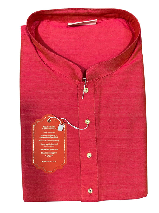 Southloom Semi Silk Short Kurta for Men in Magenta Colour