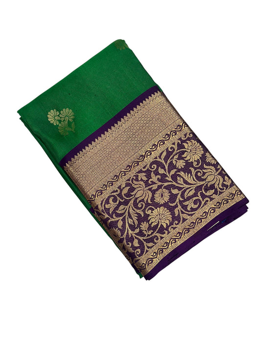 Southloom Pure Handloom Bridal Kanchipuram Silk Saree with Korvai Work(Green& Violet)