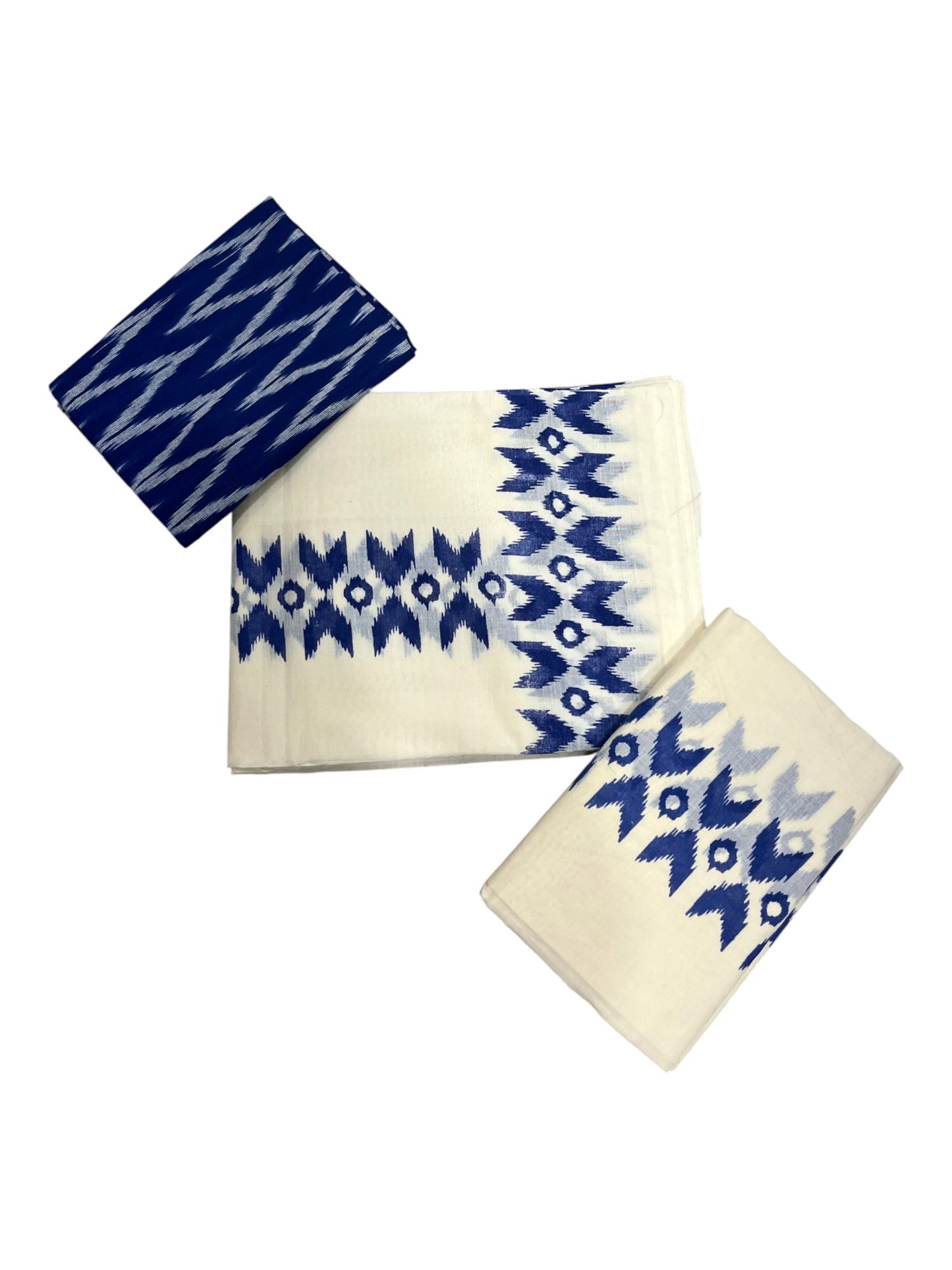 Southloom Ikat Design Blue Printed Set Mundu with Blouse Piece 2.80Mtrs