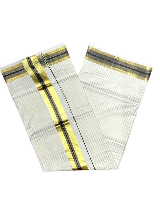 Southloom Pure Cotton Kerala Kasavu Lines Design Saree with Black Border