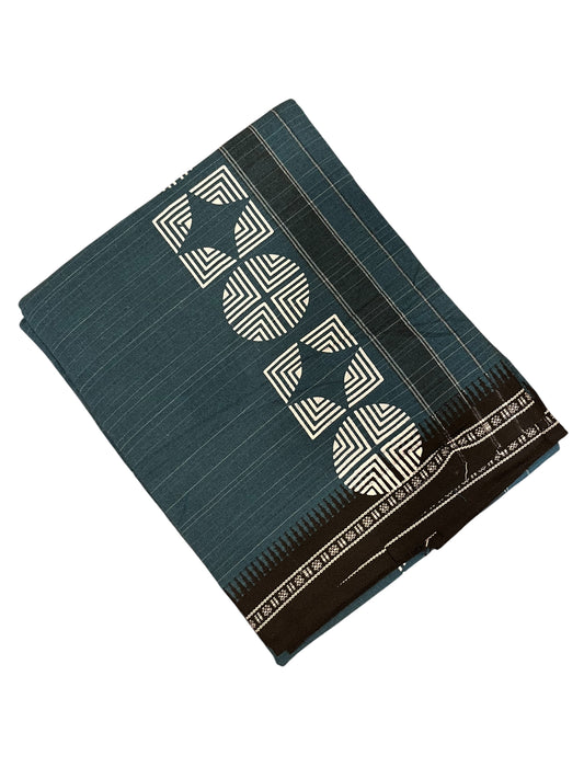 Southloom Blue Printed Single Mundu / Otta Mundu / Lungi (South Indian Kerala Dhoti)