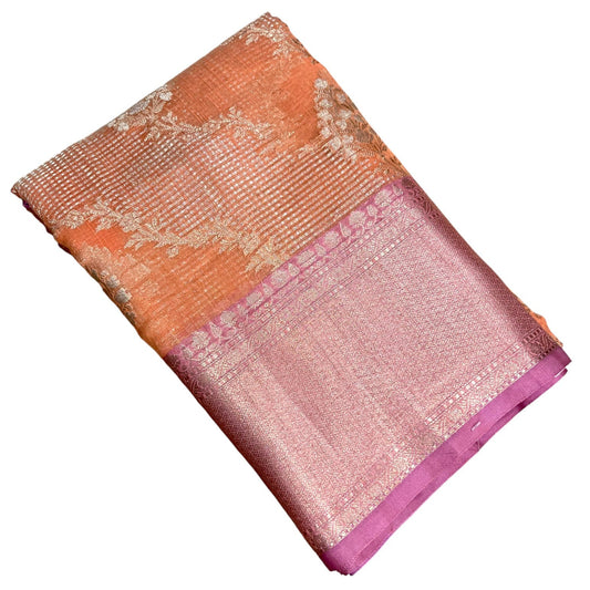Southloom Tissue Banarasi Silk Saree with Woven Work on Body and Borders (Peach)