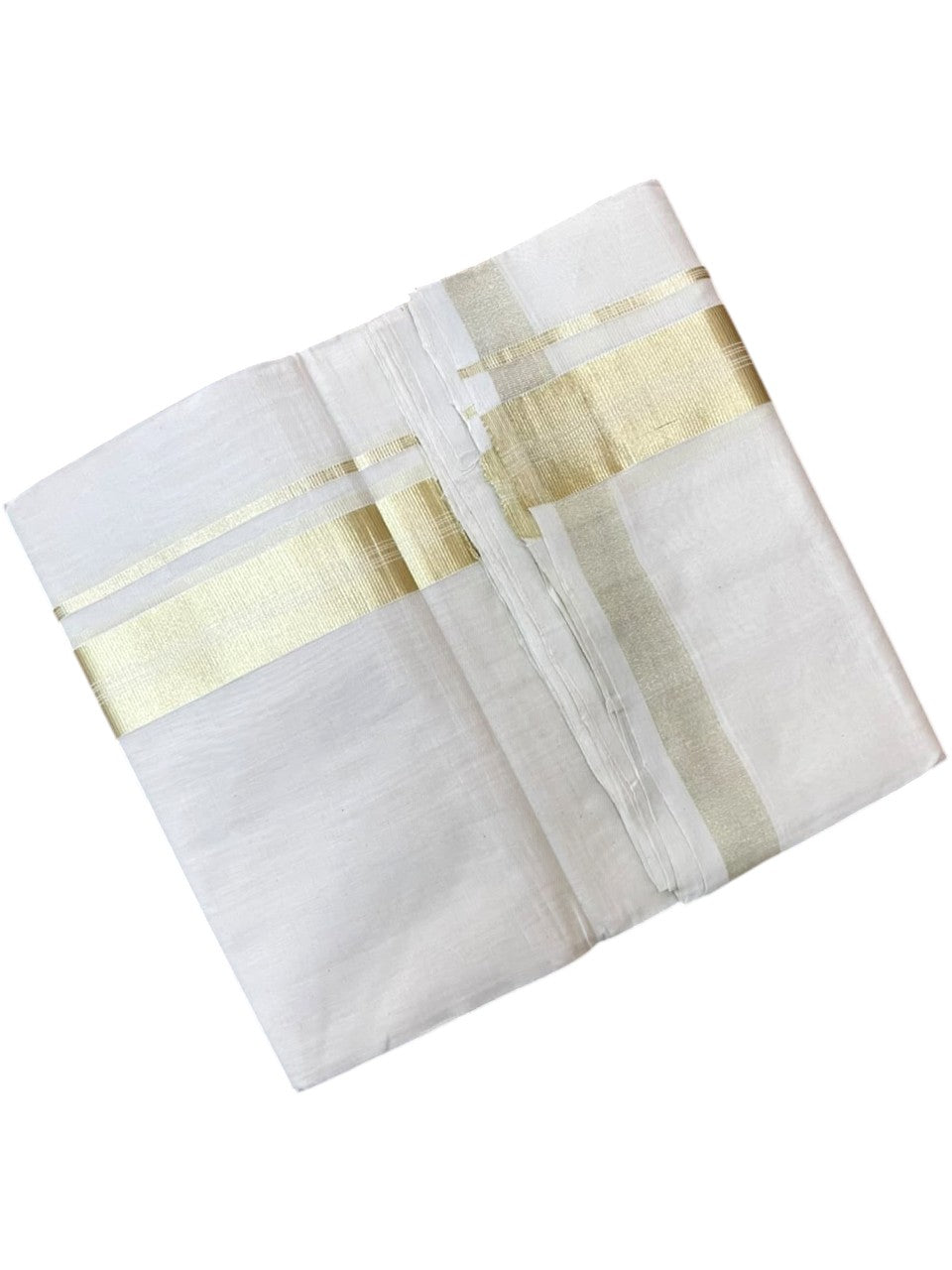 Southloom Balaramapuram Unakkupaavu Premium Handloom Cotton Double Mundu with Gold Kasavu Border