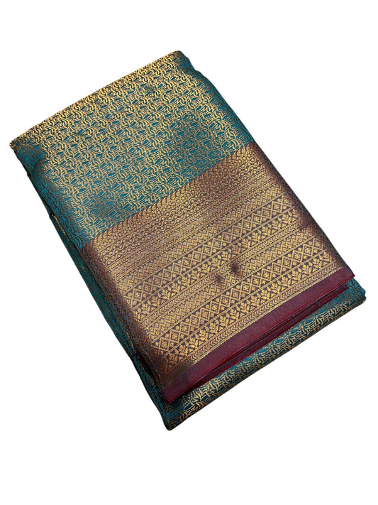 Southloom Premium Semi Silk Zari Work Brocade Saree in Bridal Blue with Matching Pallu