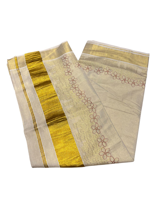 Southloom Kerala Tissue Kasavu Plain Saree with Embroidery Works
