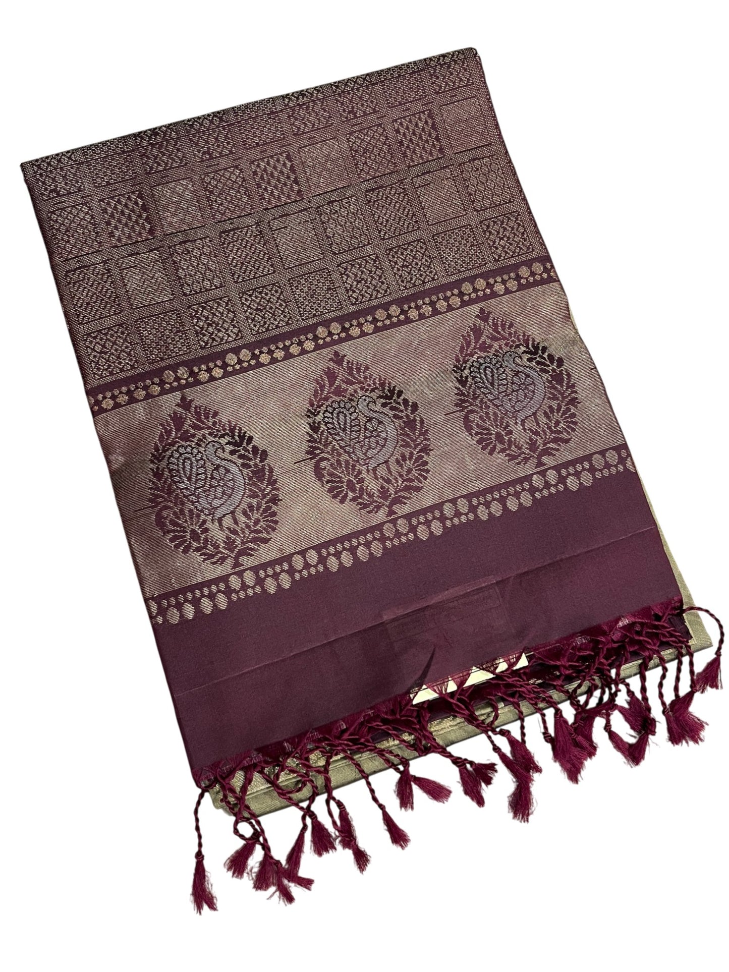 Southloom Pure Handloom Bridal Kanchipuram Silk Saree with Korvai Work (Purple & Green)