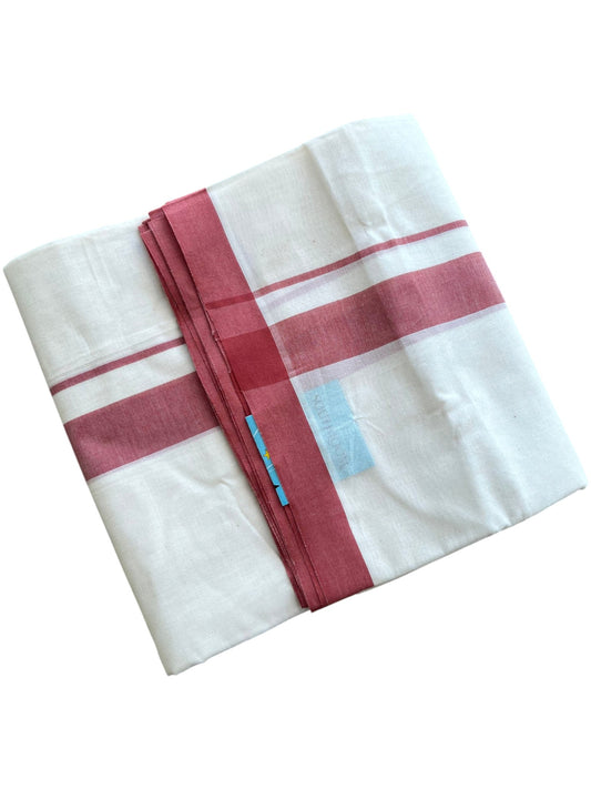 Southloom Kerala Pure Cotton Double Mundu with Maroon Border (South Indian Kerala Dhoti)