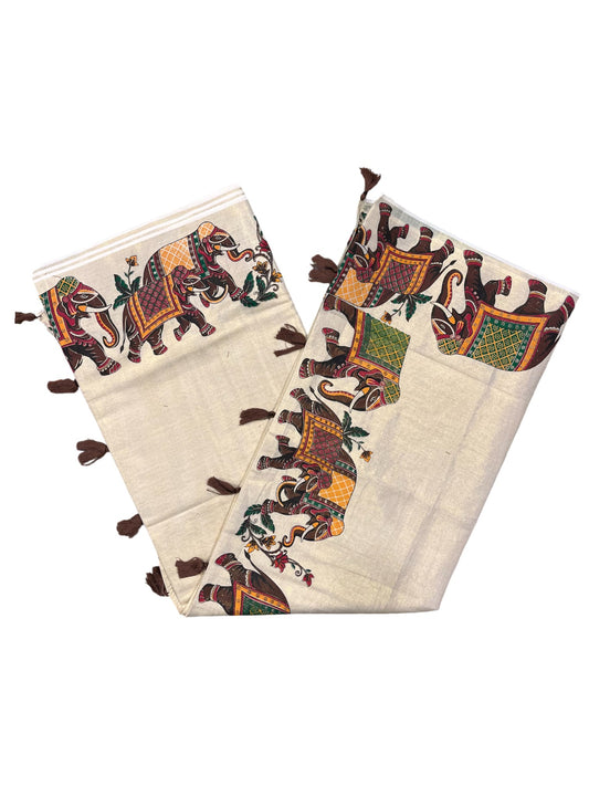 Southloom Kerala Tissue Kasavu Saree With Elephant Design on Borders
