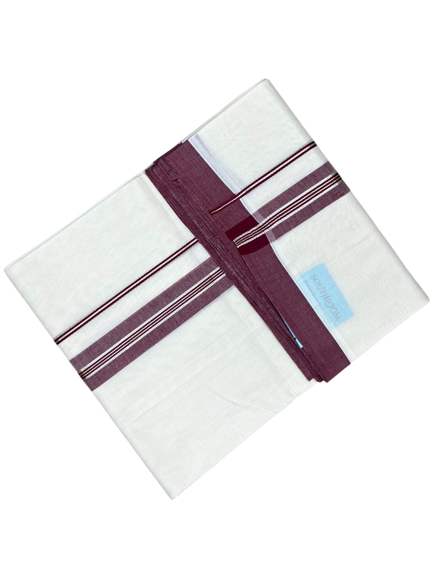 Southloom Pure Cotton Mundu with Silver Lines and Maroon Border (South Indian Kerala Dhoti)