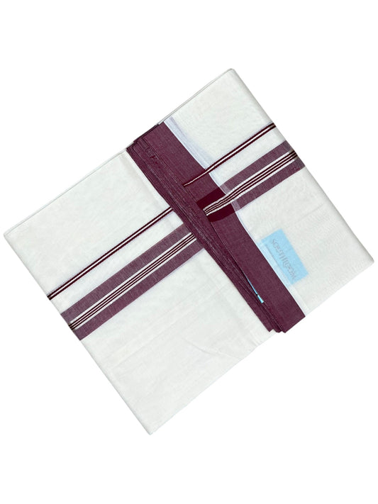 Southloom Pure Cotton Mundu with Silver Lines and Maroon Border (South Indian Kerala Dhoti)
