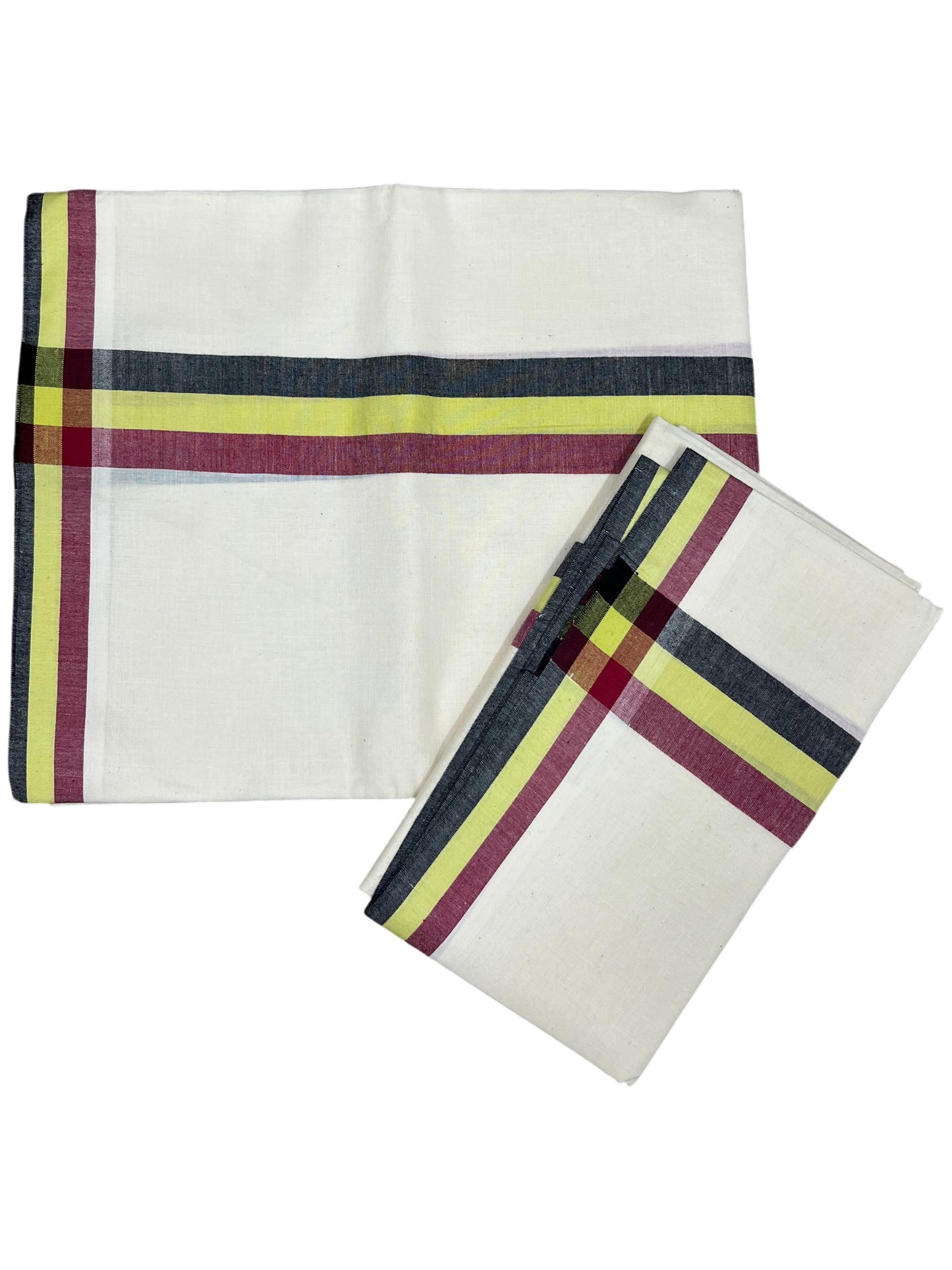 Southloom Kerala Mulloth Cotton Single Mundum Neriyathum with Black and Yellow Border SL243