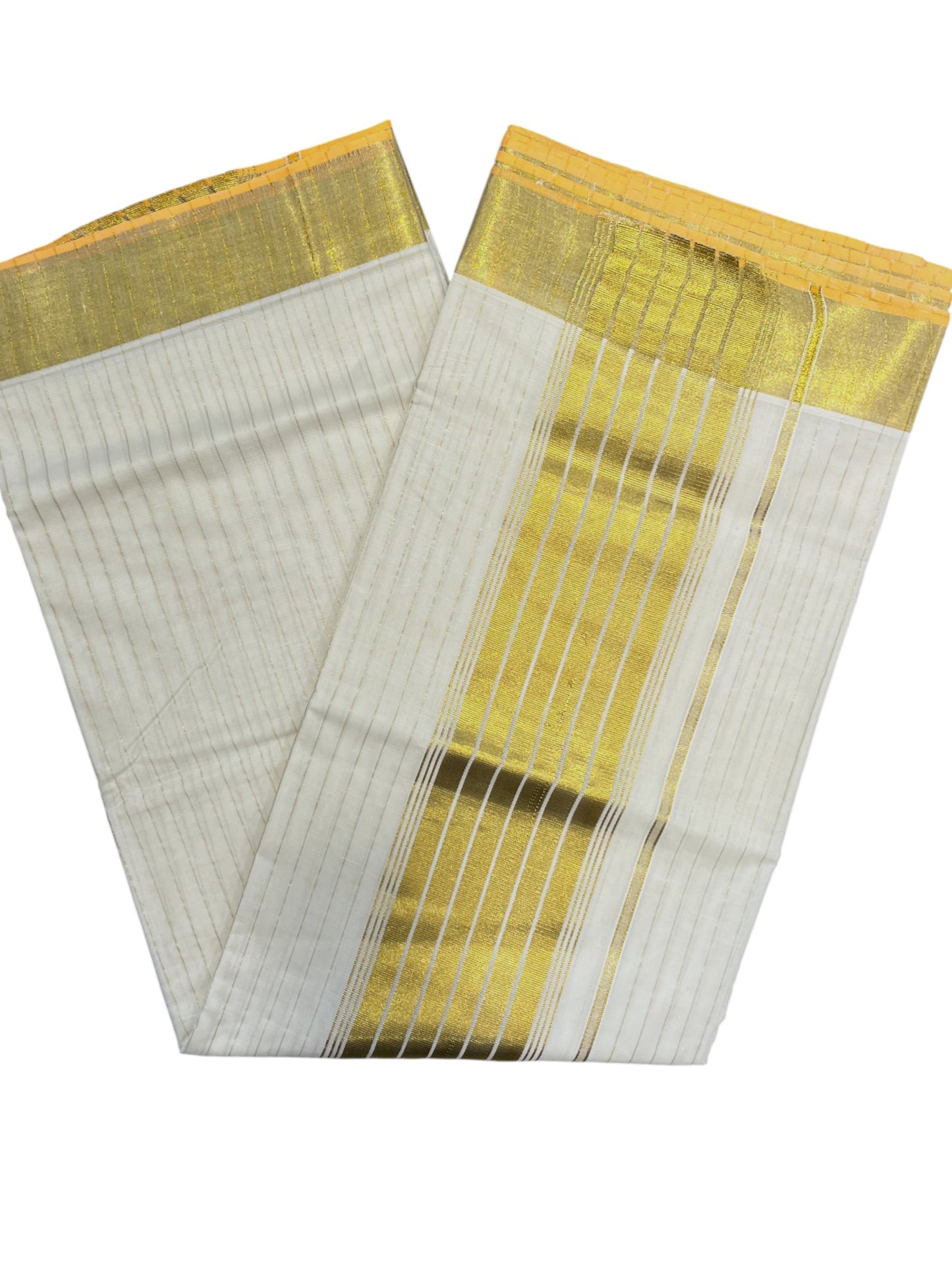 Southloom Kerala Cotton Kasavu Saree with Gold Lines on Body