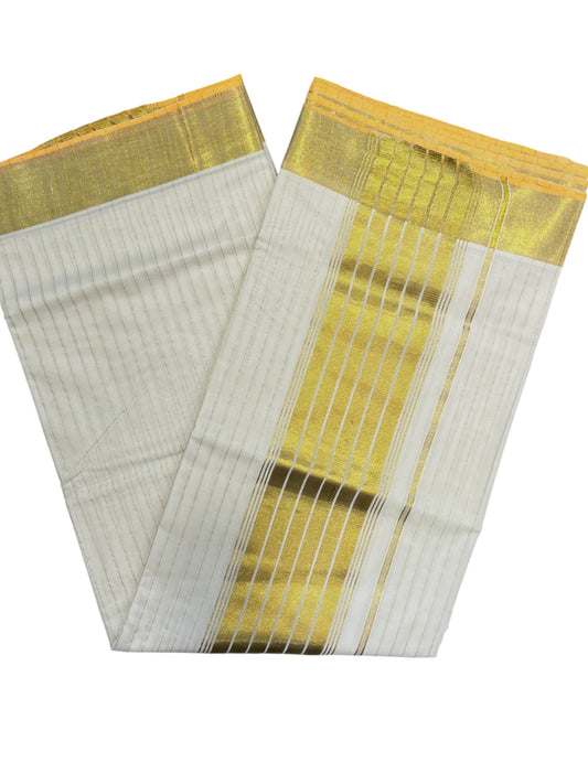 Southloom Kerala Cotton Kasavu Saree with Gold Lines on Body
