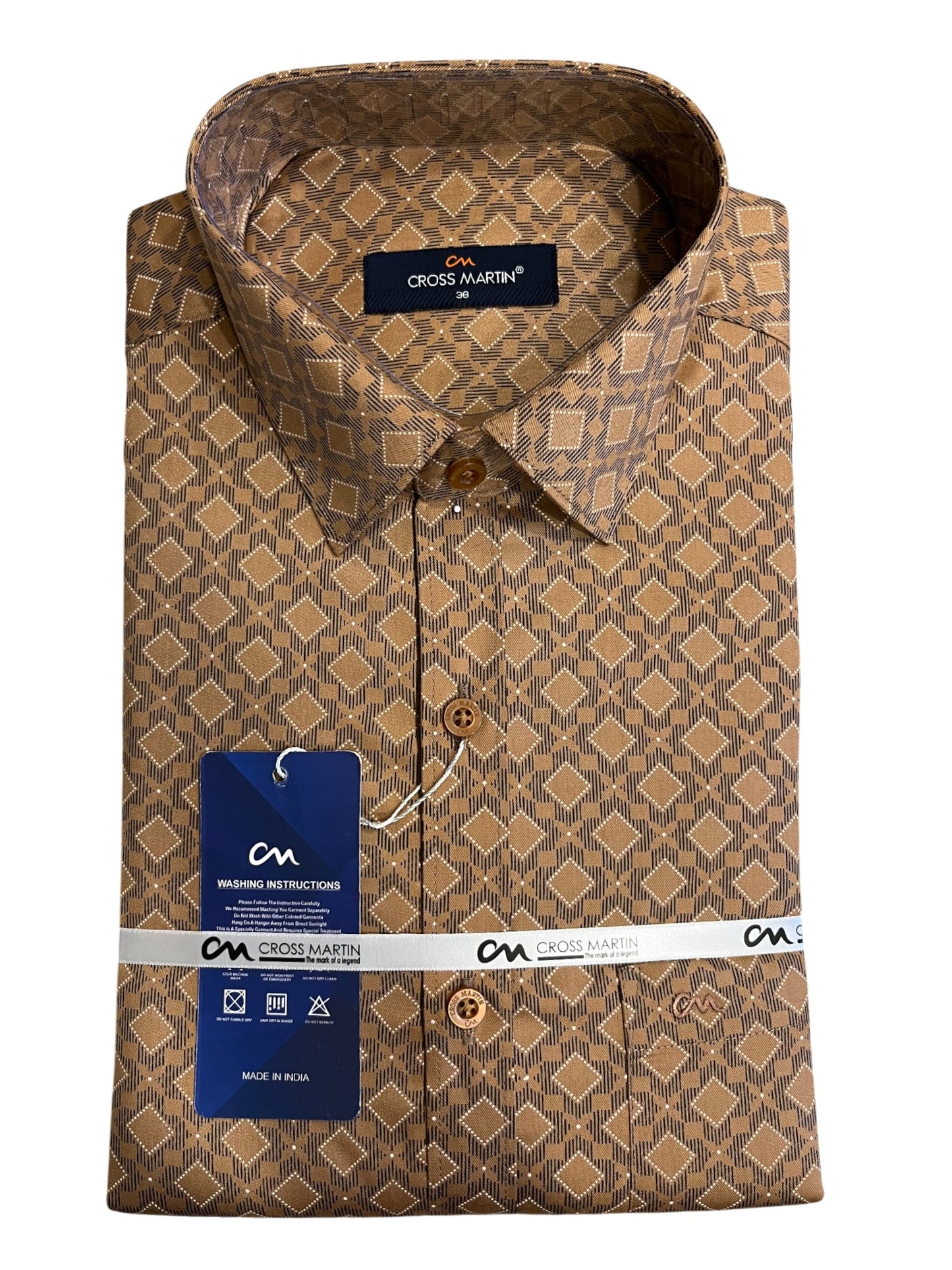 Southloom Pure Cotton Brown Printed Shirt (38 FS)