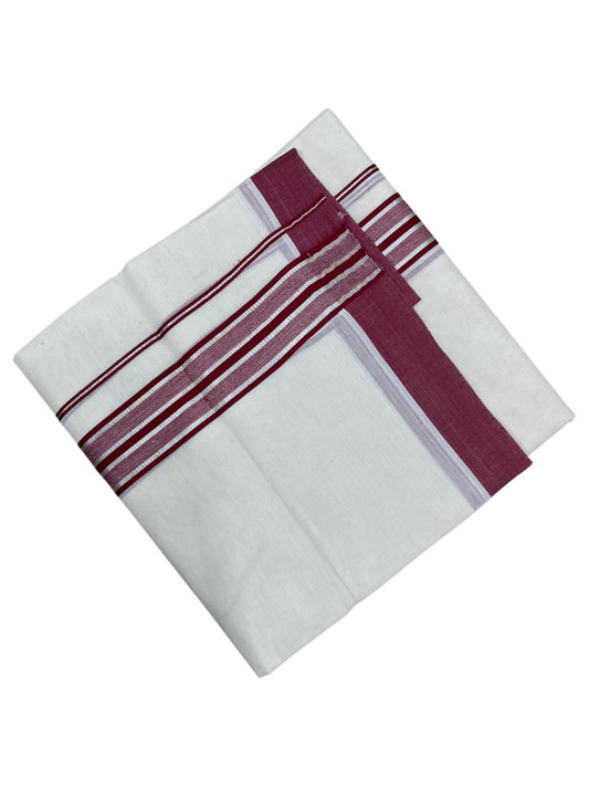 Southloom Kerala Pure Cotton Double Mundu with Silver Lines and Maroon Border with (South Indian Dhoti)
