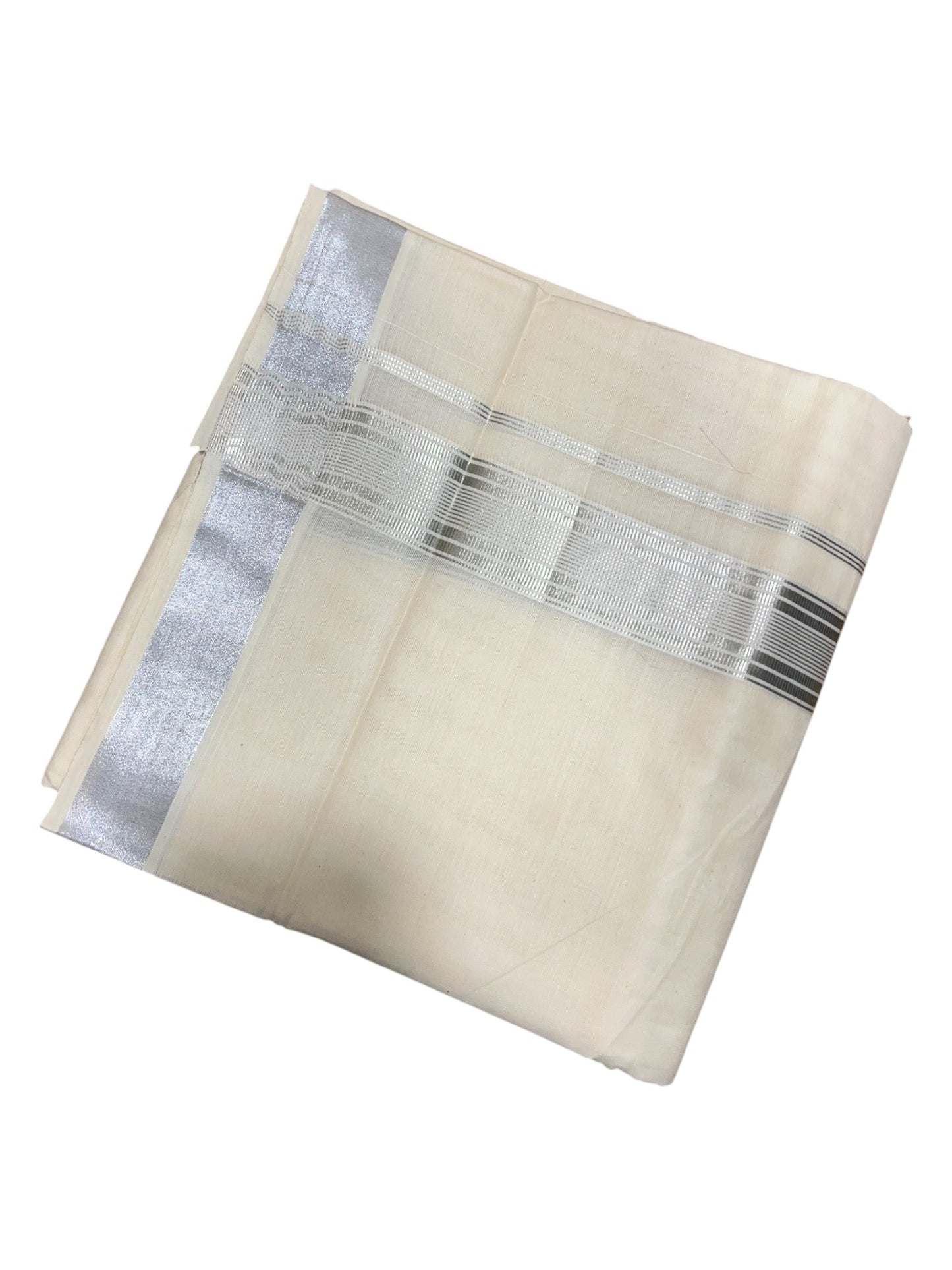 Southloom Kerala Cotton Double Mundu with Silver Border  (South Indian Dhoti)