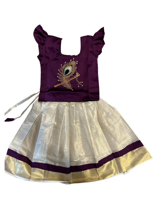 Southloom Kerala Tissue pavada and Blouse with Embroidery Work  (Age 2)