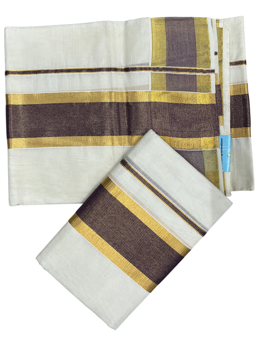 Southloom Pure Cotton Kerala Single Set Mundu (Mundum Neriyathum) with Purple and Kasavu Border 2.80 Mtrs SLKK