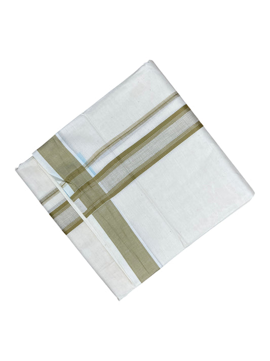 Southloom Kerala Pure Cotton Double Mundu with Olive Green Border (South Indian Kerala Dhoti)