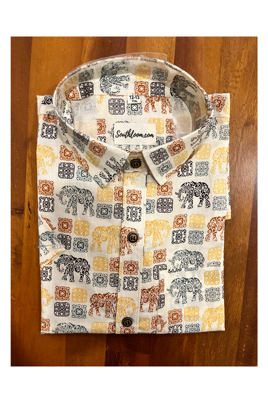 Southloom Jaipur Cotton Elephant Hand Block Printed Shirt For Kids (Half Sleeves)