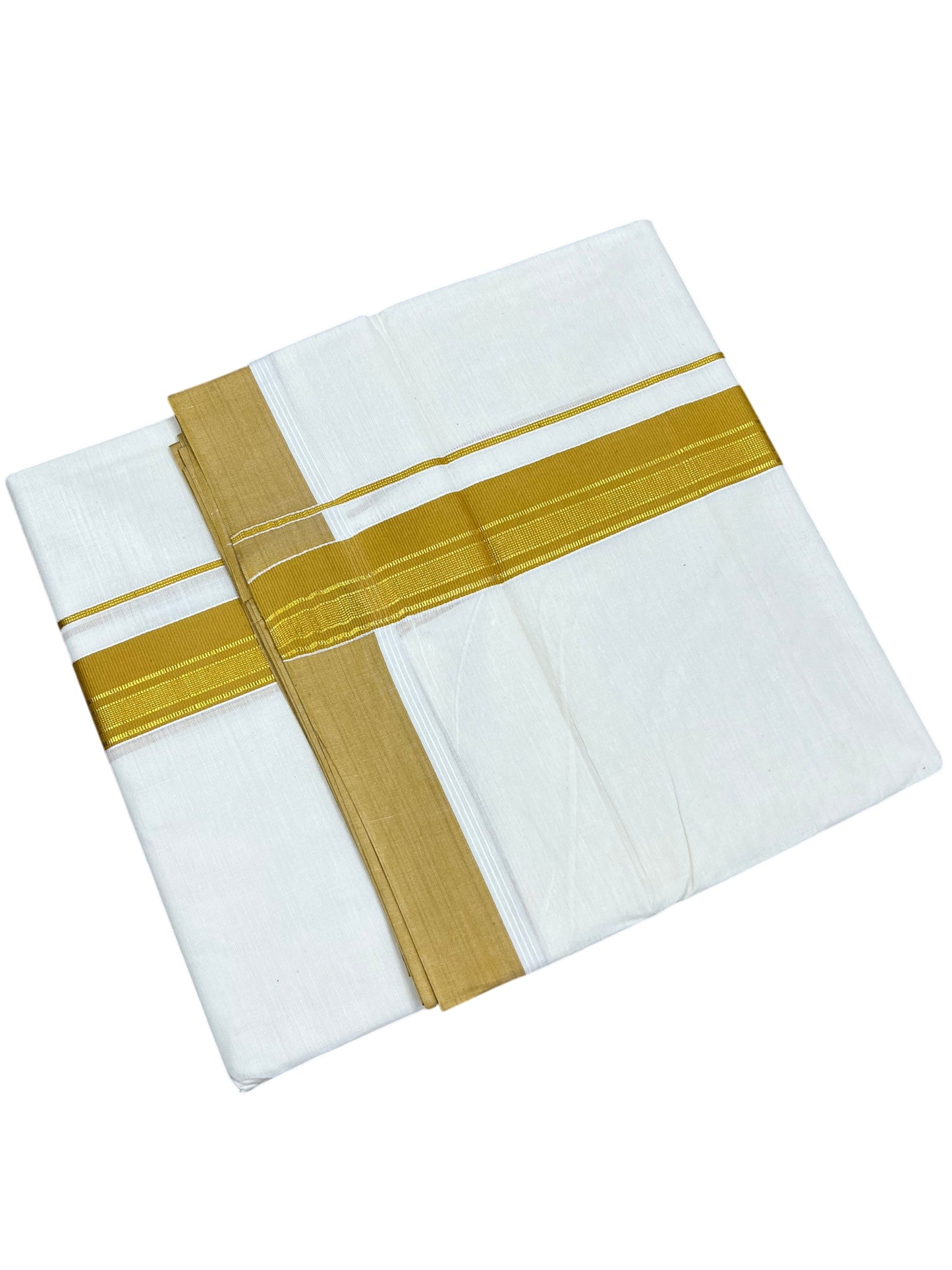 Southloom Pure Cotton Mundu with Yellow & Gold Kasavu Border (South Indian Kerala Dhoti)