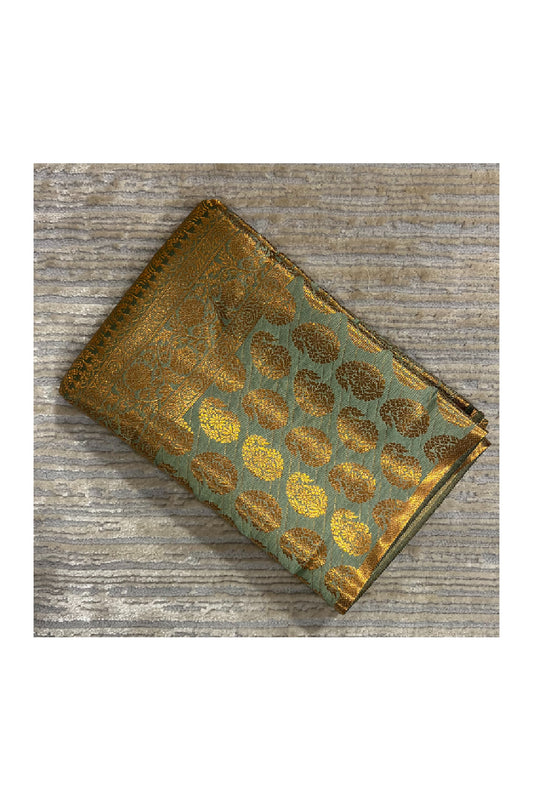 Southloom Brocade Silk Bridal Saree WIth Woven Borders And Blouse Piece in Green And Gold