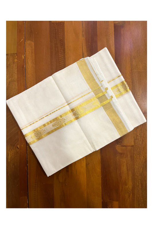 Southloom Premium Handloom Cotton Mundu with Kasavu Feather Woven Border