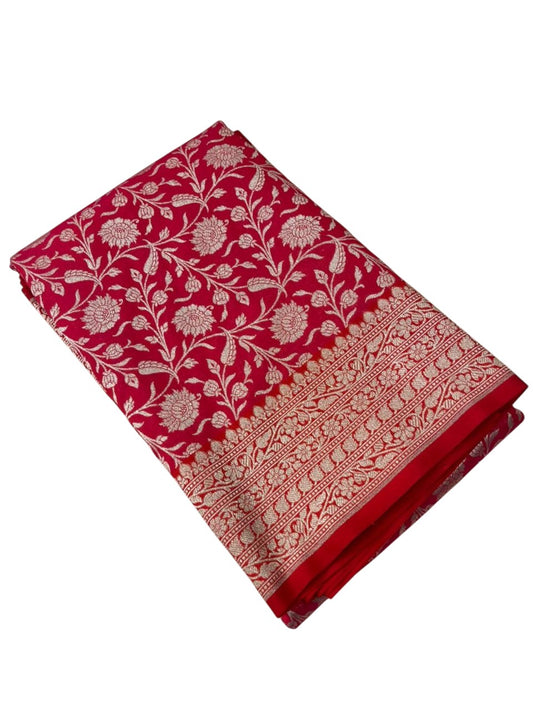 Southloom Pure Banarasi Silk Saree with Woven Work on Body and Borders (Pink And Red)