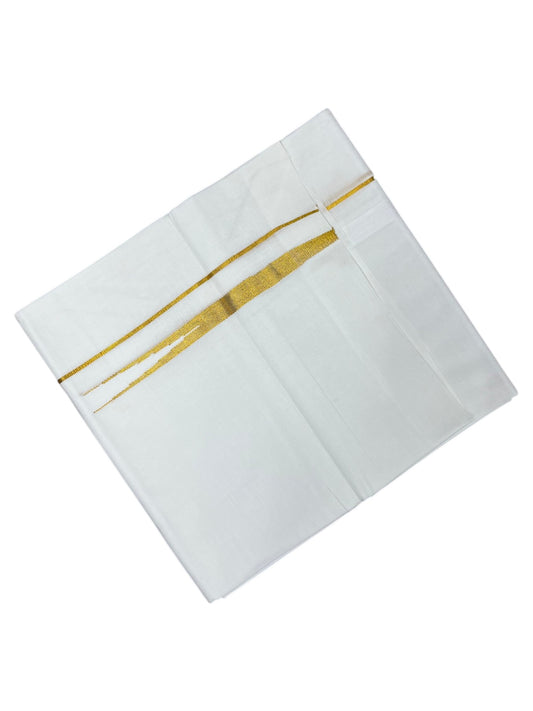 Southloom Pure White Cotton Double Mundu with Gold Chuttikara and White Border (South Indian Dhoti)