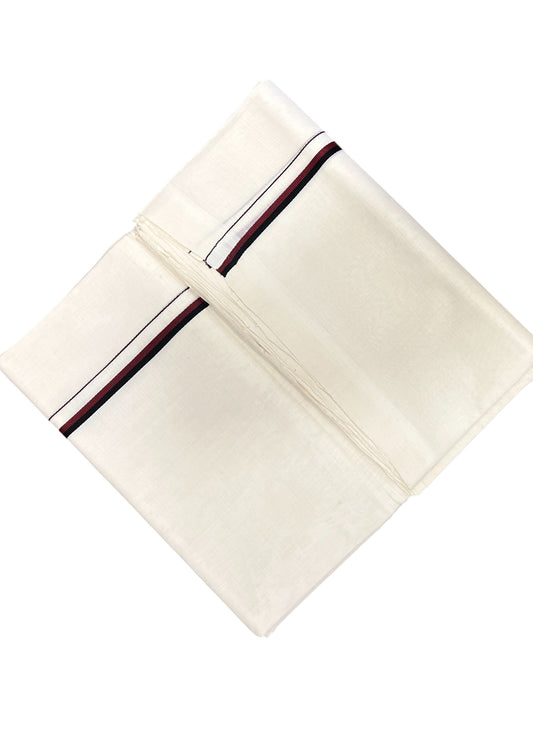 Southloom Premium Handloom Cotton Double Mundu with Black And Maroon Border