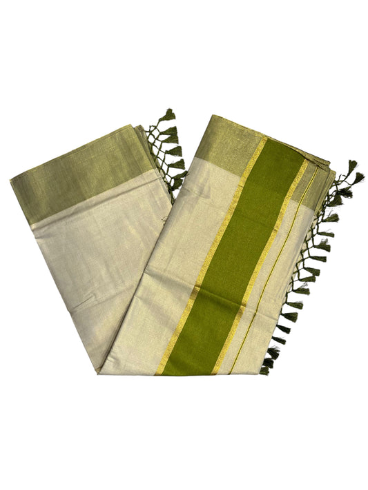 Southloom Kerala Tissue Kasavu Saree with Olive Green boarder