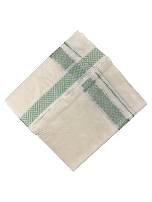 Southloom Kerala Pure Cotton Double Mundu with Silver Lines & Green Border (South Indian Dhoti)