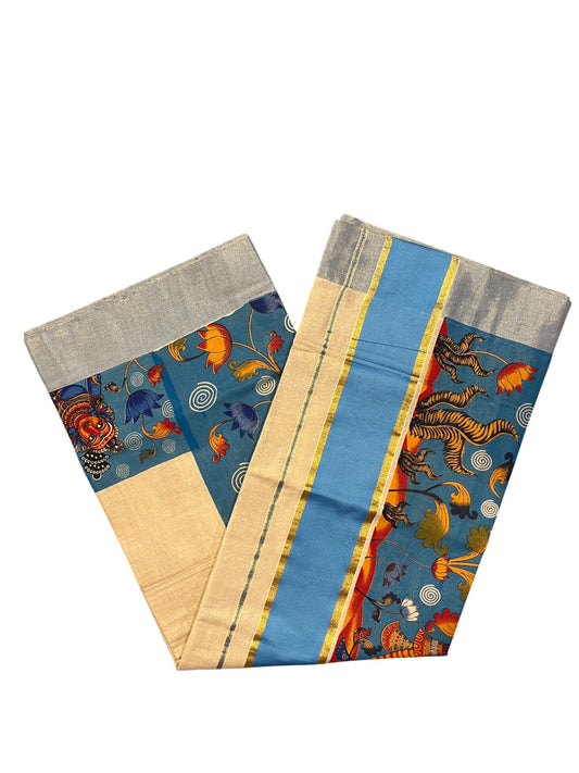 Southloom Kerala Tissue Kasavu Saree with Krishna Mural Printed Art Design and Printed Border