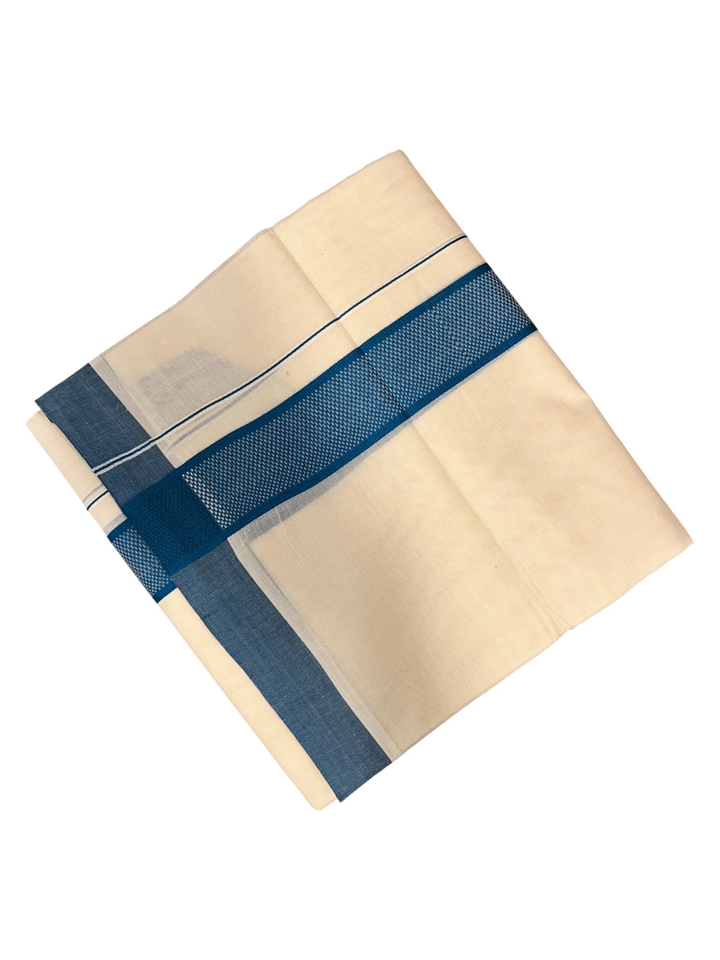 Southloom Kerala Pure Cotton Double Mundu with Blue Border (South Indian Dhoti)