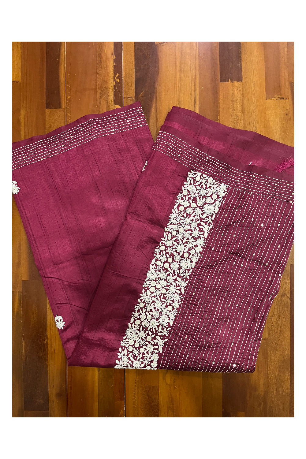 Southloom Maroon Saree with Designer Thread Works