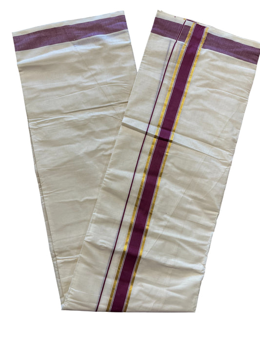 Southloom Pure Cotton Mundu with Gold Kasavu and Maroon Colour Border (South Indian Kerala Dhoti)